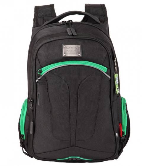 20-137-3 Рюкзак Merlin черный с зеленой отделкой