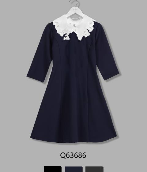 63686 Платье синее белый ворот (122-170) Deloras