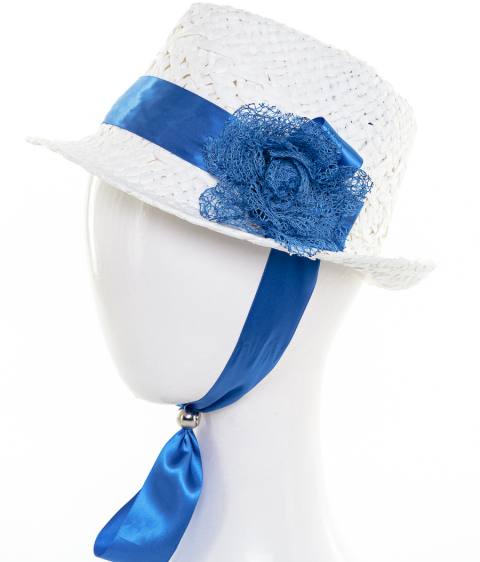 Кайли цветок шляпа солома белый (отд.голубой) Level Pro